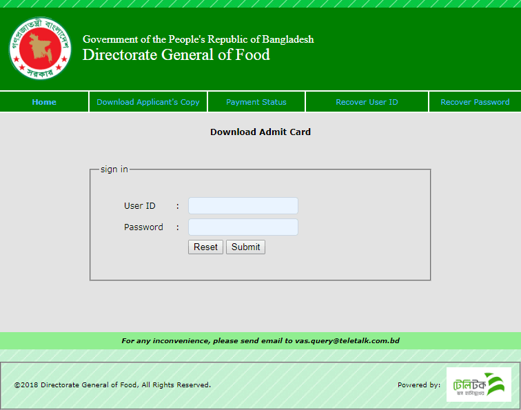 Ministry of Food Admit Card Download 2022